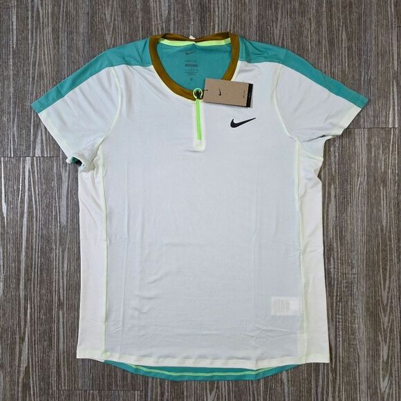 Nike Court Dri-Fit Advantage Tennis Shirt Men's Large L White Teal Green Zipper - Picture 1 of 7